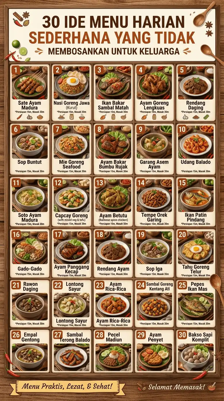 30 Ide Menu Harian Sederhana yang Tidak Membosankan untuk Keluarga